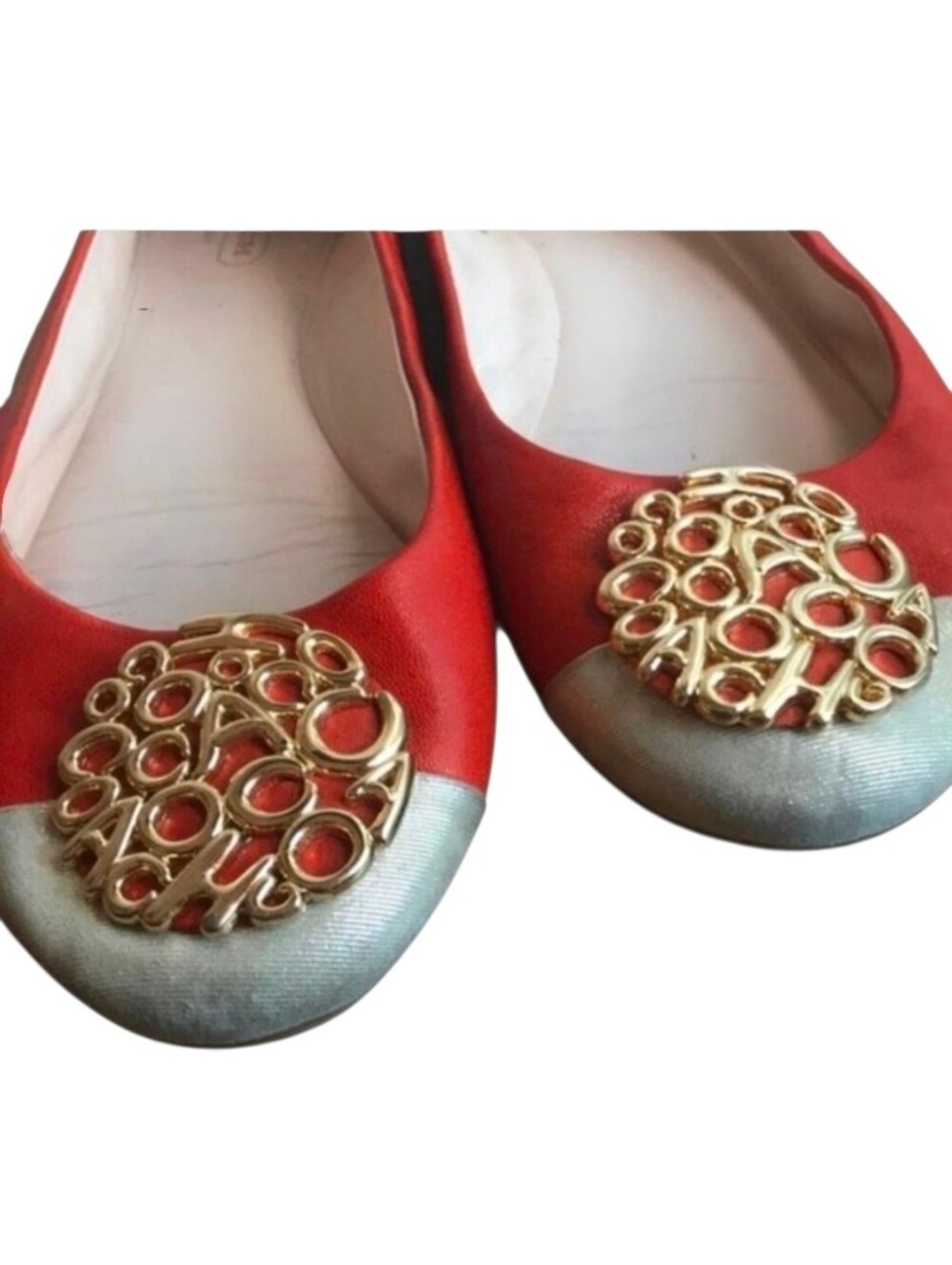 Rare Vintage Coach Lauren Signature Op Art Ballet Flats Size 8B Coral & Gold - Picture 5 of 11